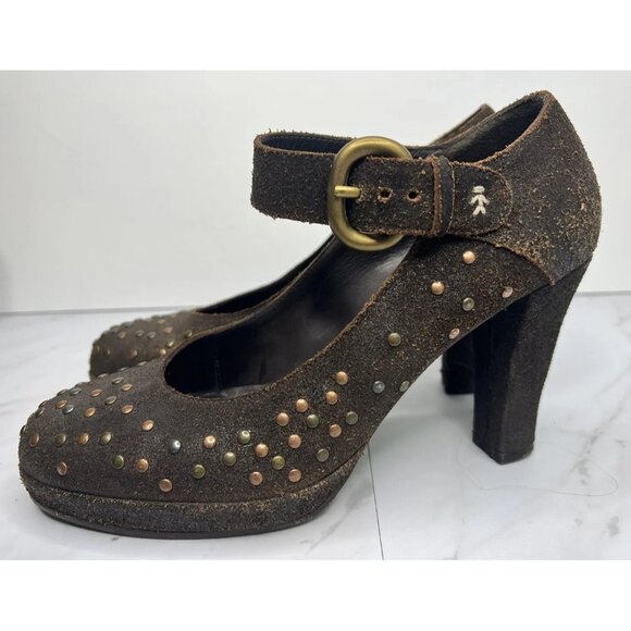 Henry Beguelin Pump  Studded Nubuck Suede Brown Women's Size 39 EU 9 US - Picture 1 of 14